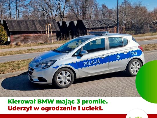 Kierował BMW mając 3 promile. Uderzył w ogrodzenie i uciekł.